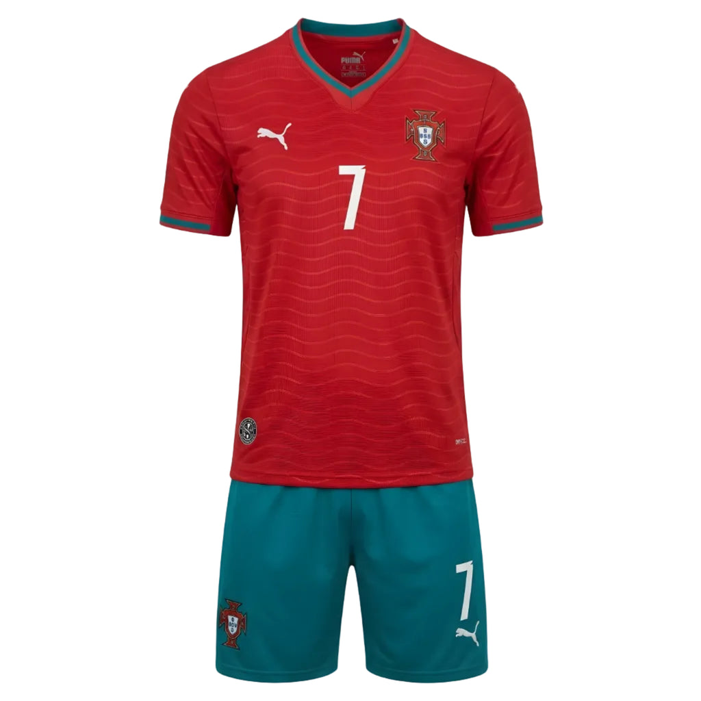 Portugal Christiano Ronaldo Home Kids Kit (2026 World Cup Edition) Highest Quality - Red/Green