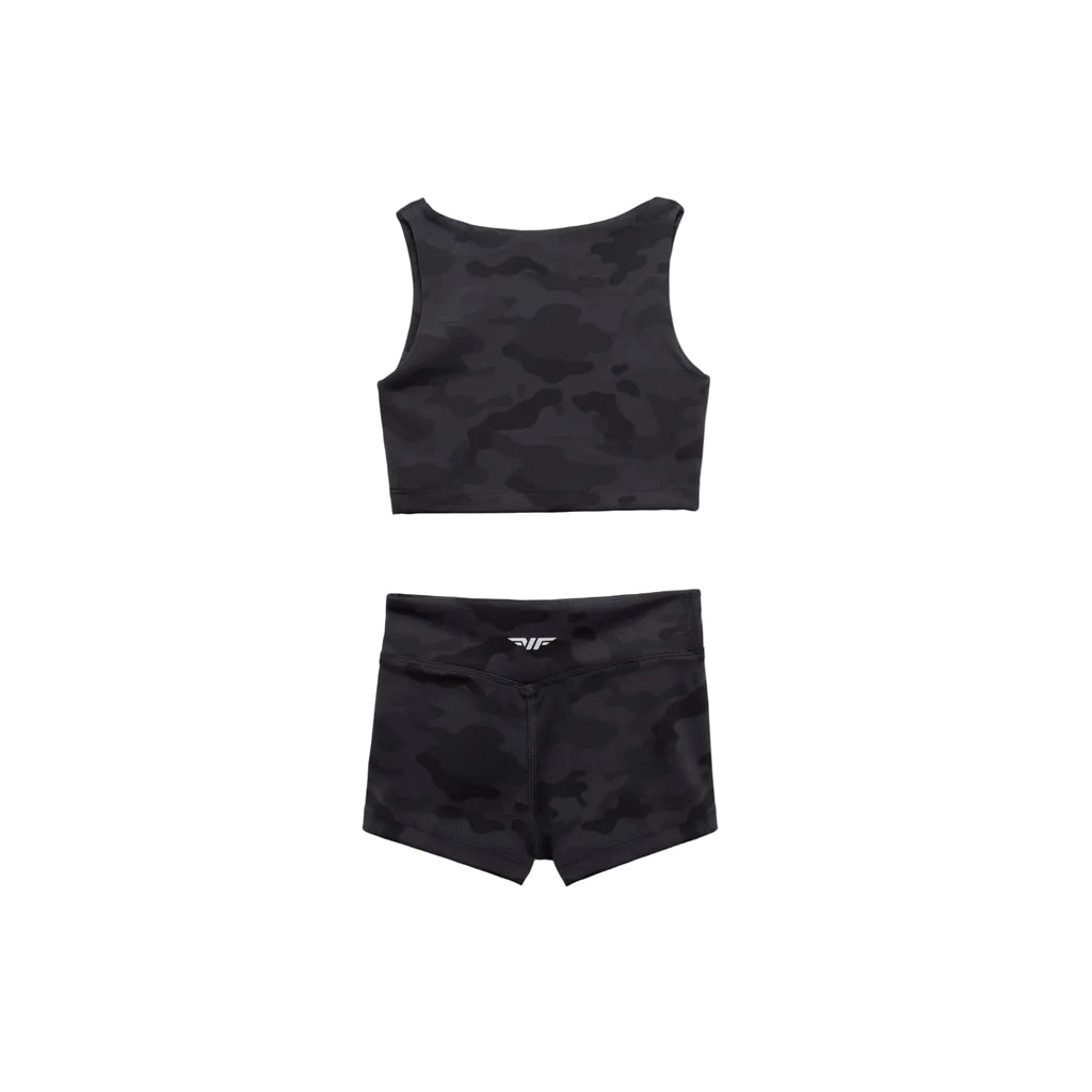Winner Force Girl-Essential Crop Top and Short Set - Black Camo