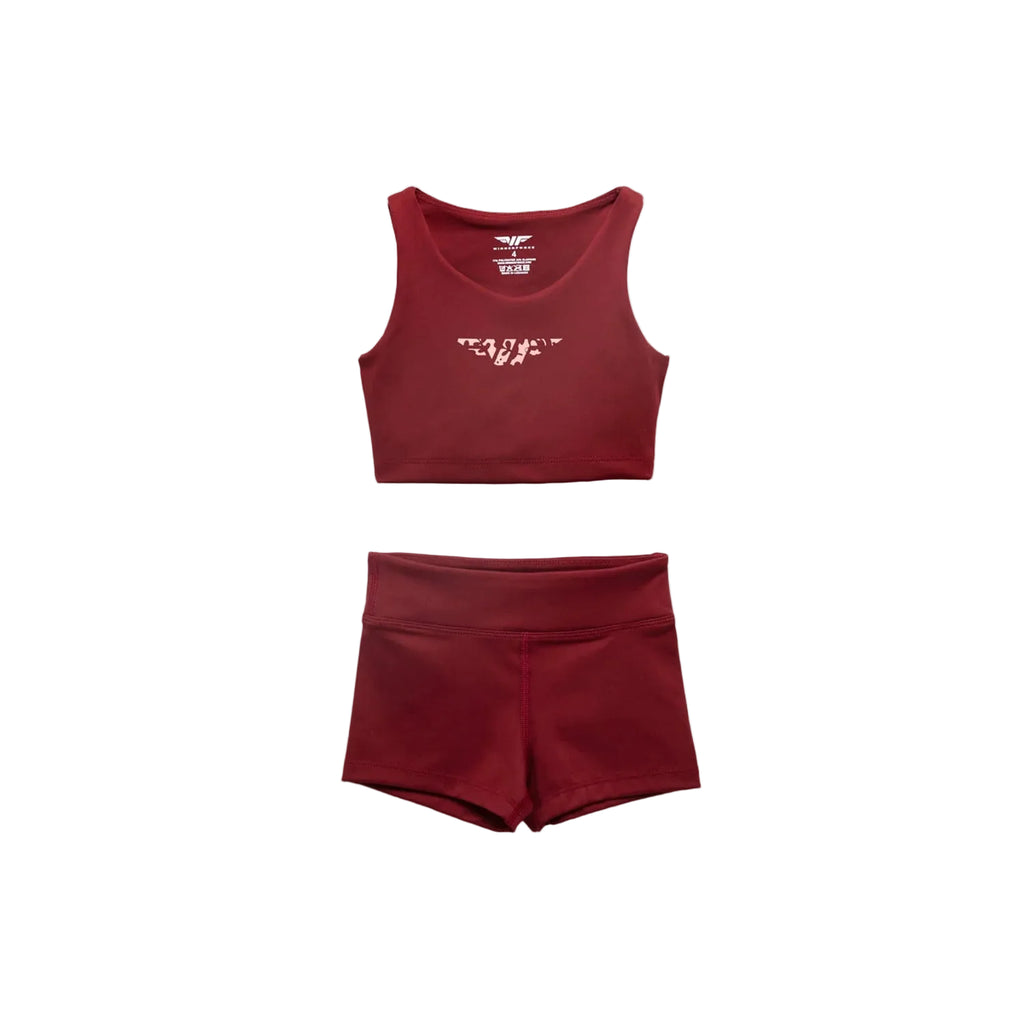 Winner Force Girl-Essential Crop Top and Short Set - Pomegranate Red Brown